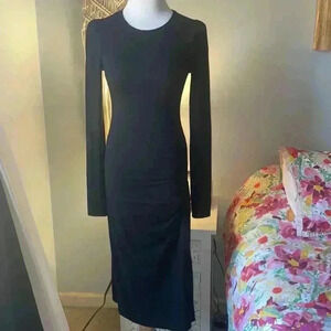 Reformation knit ruched black body on midi dress